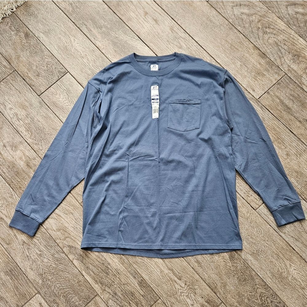 Russell Athletic Blue Long Sleeve Pocket T-Shirt